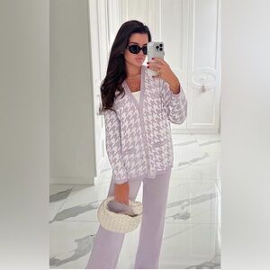Lavender Houndstooth Cardigan and Pants Set